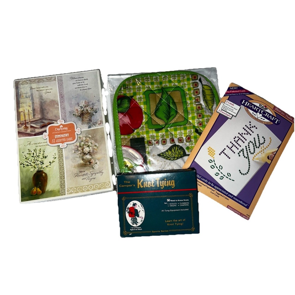 NEW Mixed Gift Set: Sympathy Cards,‎ Pot Holder, Knot Tying Kit, Card Craftkit